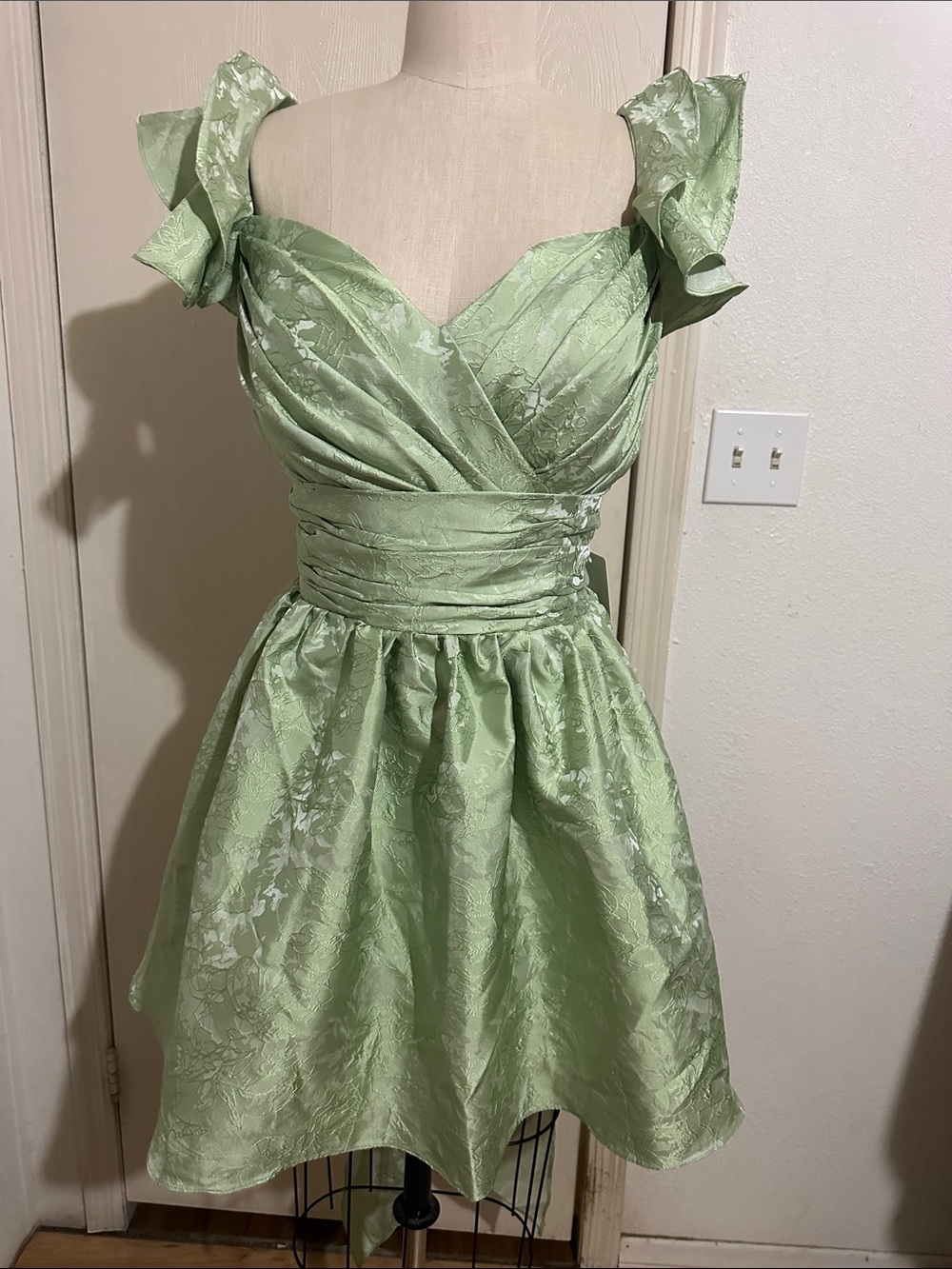 Sage Green Floral Fit & Flare Mini Dress